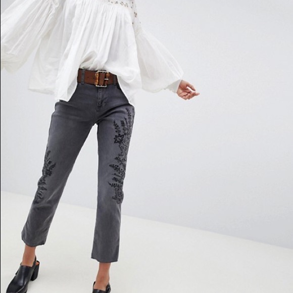 Free people grey jeans size 25 embroidery - Picture 2 of 2